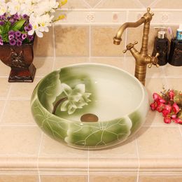 Porcelain China Classic Art lotus bathroom sinks ceramic countertop hand painted ceramic vessel sink