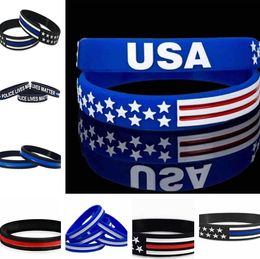 Party Favor 13 styles 500pc/Lot Thin Blue Line American Flag Bracelets Silicone Wristband Soft And Flexible Great For Normal Day Party gifts C0162 Best quality