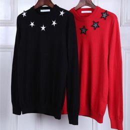New Man Luxury Winter Gentleman Stars Solid Color Knit Casual Brand Pullover Male Sweaters Black Red Sweaters