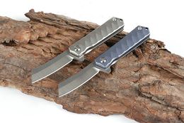 High Quality Small Flipper Folding Knife D2 Satin Finish Blade CNC TC4 Titanium Alloy Handle Ball Bearing EDC Pocket Gift Knives