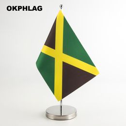 Jamaica state Berlin table desk Flag with silver flagpole base country banners 14*21CM for Office House Party