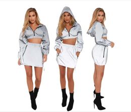 Summer Women Sport Fitness Two Pieces Sets Full Sleeve Zipper Turtleneck Tops And High Waist Short Dress Suits