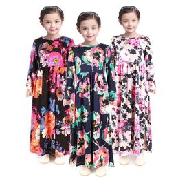 Girl Floral Long Dresses Girl's Bohemian Maxi Dress Long Sleeve Printed Dresses Baby Flower Beach Dresses Princess Fashion Clothing LSK13