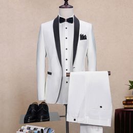 cheap white ties Australia - New White Groom Tuxedos Slim Fit Cheap Groomsmen Best Man Prom Suit 2 Piece Men Wedding Suits Bridegroom Fomal Wear (Jacket+Tie+Pants)