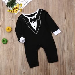 Autumn Baby Boys Gentleman Romper Fashion Long Sleeve Infant Jumpsuit Cute round collar Bow Tie Toddler Onesie Newborn Clothes C5774