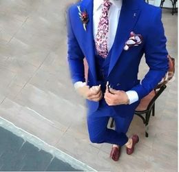 Royal Blue Groom Tuxedos Peak Lapel Slim Fit Groomsmen Mens Wedding Dress Excellent Man Jacket Blazer 3 Piece Suit(Jacket+Pants+Vest+Tie) 22