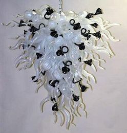 Black and White Murano Flower Glass Chandelier Italy Handmade Blown Murano Glass LED Art Chandelier Light for Home Hotel Hallway Decor
