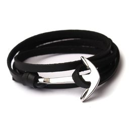 2020 Factory Sale Low MOQ Men and Women Silver Plated Metal Anchor Charm Colorful Multilayer Leather Bracelet