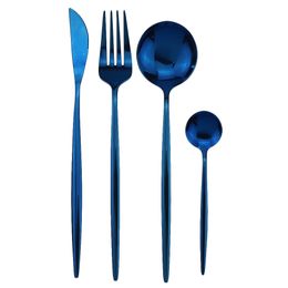 Blue Color Mirror Knife Fork Spoon Stock Tableware Dinner Set 304 Stainless Steel Western Dinnerware Set Wedding Star Home Use