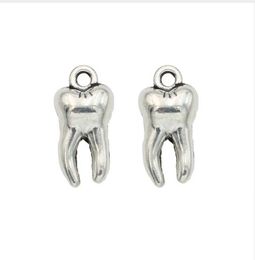 200pcs/lot Antique Silver Plated Tooth Charms Pendants for Necklace Jewellery Making DIY Handmade Craft 15x8mm