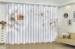 Wholesale 3d Blackout Curtain Clear And Simple White Flowers Curtains Beautiful And Practical 3d Digital Printing Curtains
