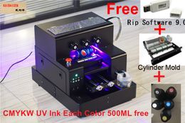Automatic A3 UV Flat and Cylinder Inkjet Printer 3D emboss effect plastic TPU ABS Acylic Metal bottle and Case With UV INK Free UVV format can print varnish directly