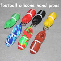 Colorful Silicone Hand Pipe Keychain Football Shape Mini Smoking Handpipes Tobacco Cigarette Pipes Tube Portable 10 colors