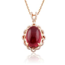 Rose gold plated oval flower imitation of natural Brazilian pigeon blood red tourmaline garnet diamond gemstone pendant