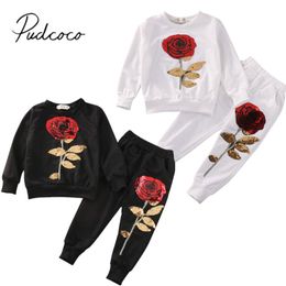 Brand New Toddler Infant Kids 2PCS Girls Sequins Rose Outfits Clothes T Shirt Long Pants Set Tracksuit Casual Set 2-7Y