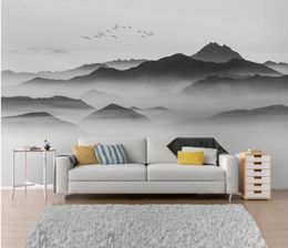 modern wallpaper for living room Abstract black and white landscape bird tv sand background wall