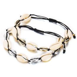 Shell bracelet handmade woven shell wax rope men and women beach anklet bracelet 8.5-11 inches adjustable