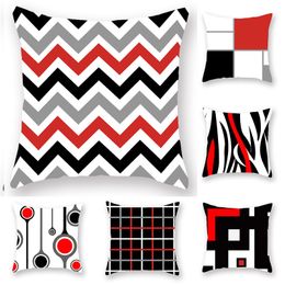 Red Striped Geometric line Pillow Case Cushion Cover Square printing Pillowcase Cushion Cover Home Office Sofa Car Decor Free DHL XD21329