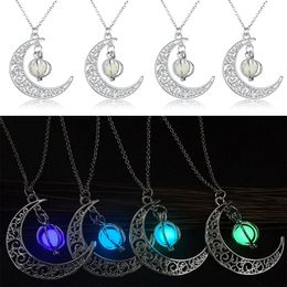 New 4 Styles Fashion Luminous Glow In the Dark Necklace Moon Pumpkin Pendant Necklaces Women Men Christmas Halloween Creative Gifts