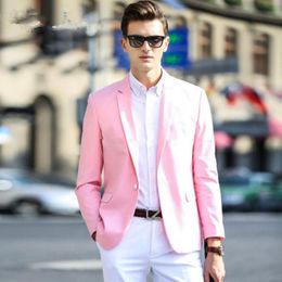 New High Quality Side Vent One Button Pink Wedding Groom Tuxedos Notch Lapel Groomsmen Mens Dinner Blazer Suits (Jacket+Pants+Tie) 356