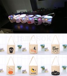 Halloween Decoration Candy Bucket Bag Led Night Canvas Handbag Bag Cartoon Storage Bag For Pumpkin Ghost Skull Party Gift dc777