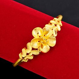 Fashion Bangle Womens Bracelet 18k Yellow Gold Filled Classic Flower Pattern Wedding Party Birthday Gift