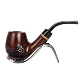 New flat-mouthed solid wood ebony filter pipe with detachable ring and flat-mouthed curved pipe