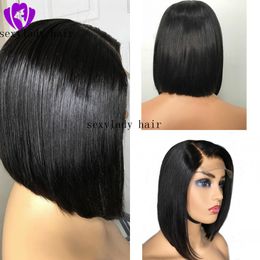 Fashion 18inch Side Part Short Bob Straight Lace Front Wigs Synthetic High Temperature African American Women Wig with baby hair