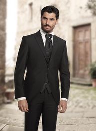 Fashionable One Button Black Groom Tuxedos Peak Lapel Men Wedding Party Groomsmen 3 pieces Suits (Jacket+Pants+Vest+Tie) K199