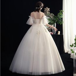 Westerner Wedding dress new bride's one word shoulder Clothing forest series super fairy dream simple French light luxury dress female