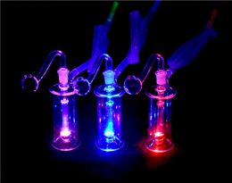 Mini Recycler Glass Bong LED Light Oil Rig Water Pipes Bongs inline Perc Dab Rig ash catcher hookah with 10mm oil burner pipe