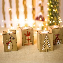 30pcs Christmas Wood Candle Holder Candlestick Table Lamp For Tea Light Decoration