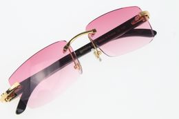 Unisex Rimless Sunglasses Black Genuine Buffalo horn 8200757 Sunglasses Hot Glasses New Pink Lens Frame Fashion Accessories Size: 56-18-140mm