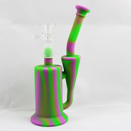 Silicone Glass Water Bubbler Pipes 8" Unbreakable Portable Wax Oil Concentrate Dry Herbs Dabs Tobacco Smoking Recycler Bong With Flower Bowl