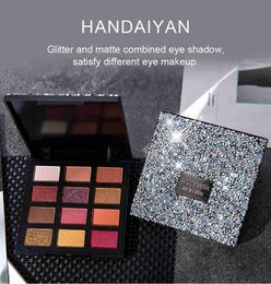 HANDAIYAN 12 Colours Matte Glitter combined Eye shadow Palette Shining Waterproof Lasting Pigment Smoky Eye Shadow Palette makeup kit