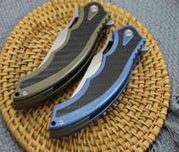 High End Flipper Folding Knife 100% Real M390 Satin Finish Blade Carbon Fiber & TC4 Titanium Handle Ball Bearing Knives