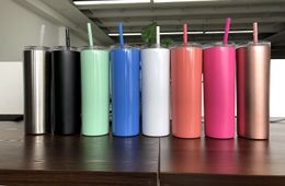 20oz Stainless Steel Skinny Tumbler Colorful straws Straight Water Cup Vacuum Insulated Beer Coffee Mugs with Lids and Straw free shipping