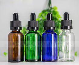 10Z Dropper30Ml Dropper Bottle Glass Amber Clear Blue Green Essential Oil Container with Black CR Childproof Lids