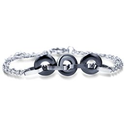 Black and white three small round ceramic small fresh fashion women's bracelet titanium steel women's bracelet WY1091