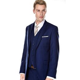 New Design Two Buttons Navy Blue Wedding Groom Tuxedos Notch Lapel Groomsmen Mens Dinner Blazer Suits (Jacket+Pants+Vest+Tie) 470