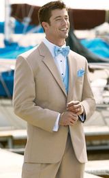 New Custom Design Two Buttons Beige Groom Tuxedos Notch Lapel Best Man Groomsmen Men Wedding Suits Bridegroom (Jacket+Pants+Vest+Tie) 1360