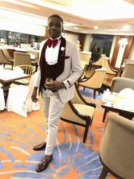 Popular Groomsmen Shawl Burgundy Lapel Groom Tuxedos One Button Men Suits Wedding/Prom/Dinner Best Man Blazer ( Jacket+Pants+Tie+Vest ) K52