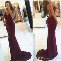 Simple Burgundy Prom Dresses Long Cheap Open-Back Evening Gowns Sequined Cocktail Party Dress Applique Formal Gown Robes de Soiree