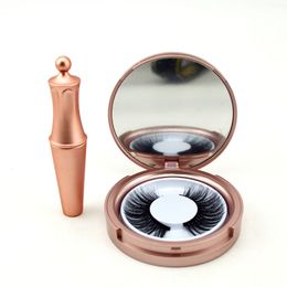 3D Mink Eyelashes Box With Mirror Eye lash Gold Boxes Eyelash Round Case Empty lashes Box Eyeliner liquid Tube GGA2526