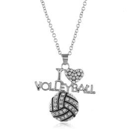 New I Love Volleyball Necklaces crystal Letter Heart Basketball Football Pendant Silver chains For Women Fashion Sports Jewelry Gift