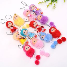 DHL 500pcs Newest Korea Kids Baby Diomand Scarf Doll toy keychains plush ball doll For Girls Key Ring Greative bag chain