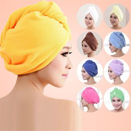 Wholesale- New Microfiber Hair Wrap Towel Hat Turban Women Twist Quick Drying Dry Cap Ladies Plush Bath Spa Solid Free Shipping P102