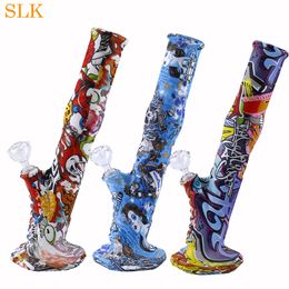 Comfortably tilted 14 inch silicone bong with percolator down stem pyrex glass oil burner pipes soft glass bongs water bubbler pipes