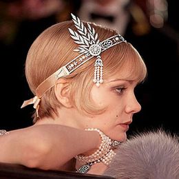 The Great Gatsby Hair Crystals Pearl Tassels Headpiece Party Hats Hoop Headband Jewelry Wedding Bridal Tiara Hairband Silver 10pcs For Sales