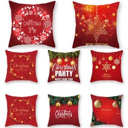 Christmas Cushion Cover 45*45 Red Merry Christmas Printed Polyester Decorative Pillows Sofa Home Decoration Pillowcase